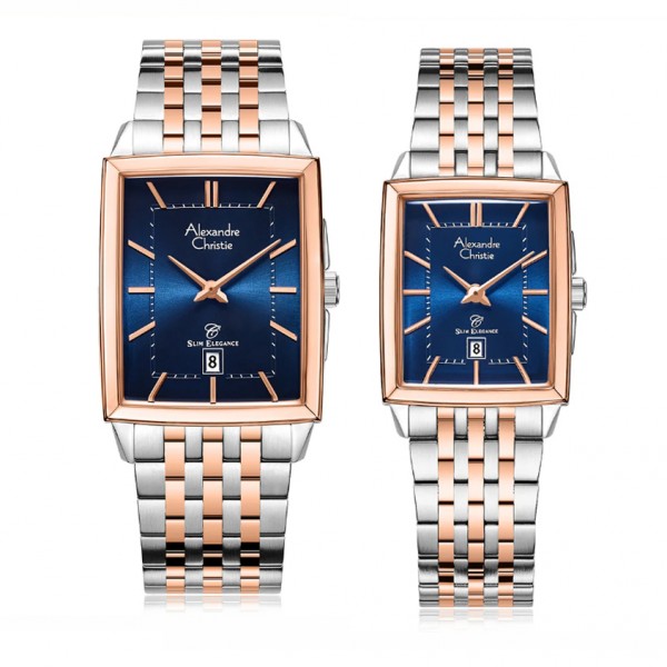 Alexandre Christie AC 8708 Silver Rosegold Blue Couple Slim Elegance Alexandre Christie AC 8708 Silver Rosegold Blue Couple Slim Elegance
